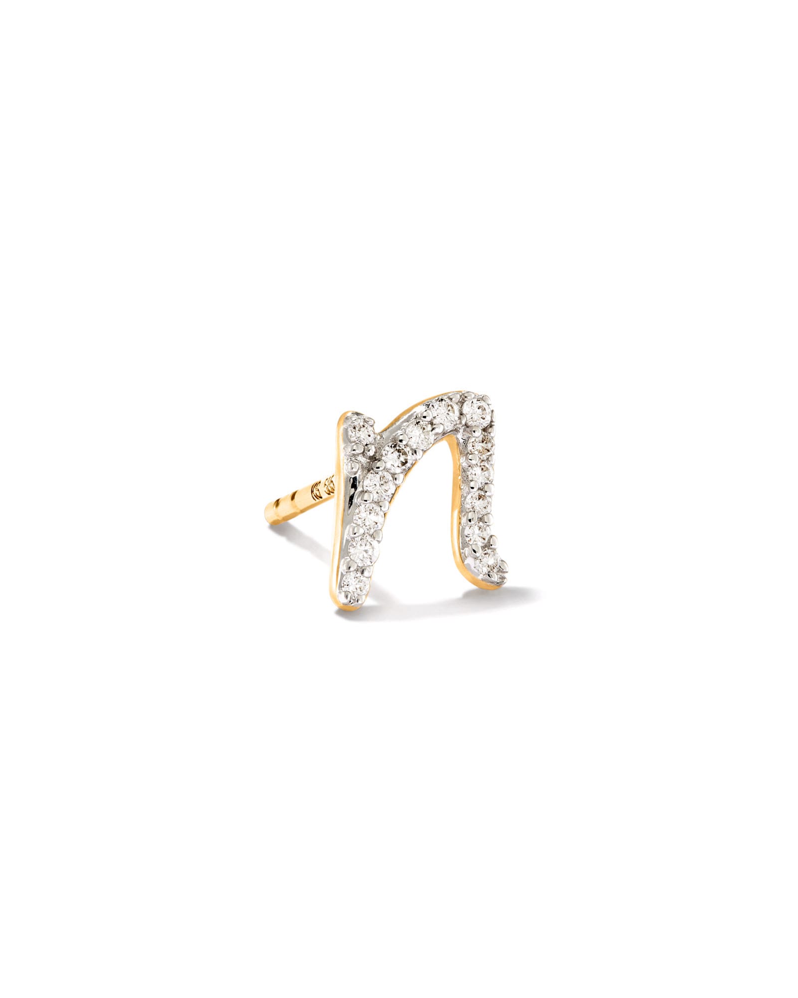 Kendra Scott Letter N 14k Yellow Gold Single Stud Earring in White Diamond | Diamonds