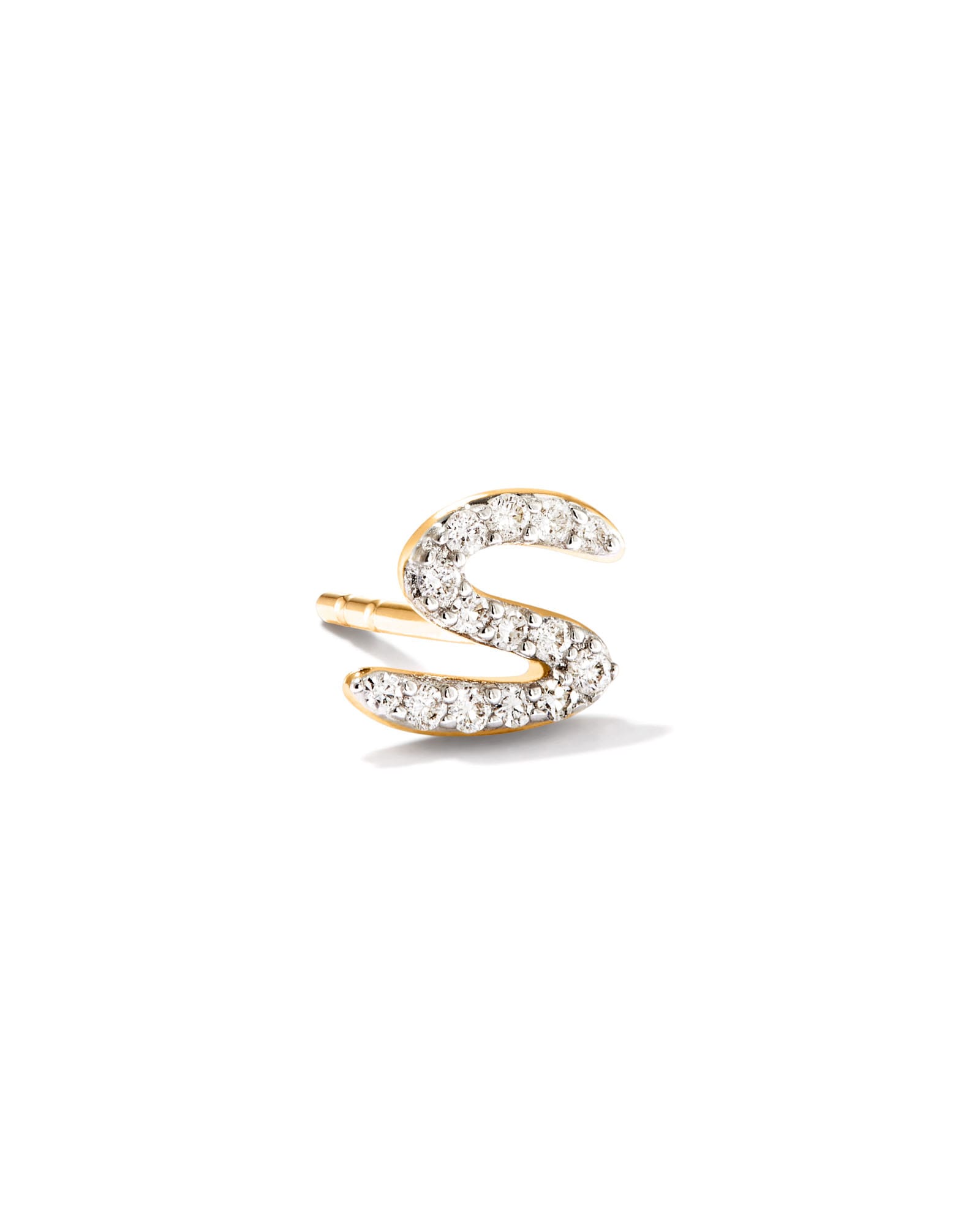 Kendra Scott Letter S 14k Yellow Gold Single Stud Earring in White Diamond | Diamonds