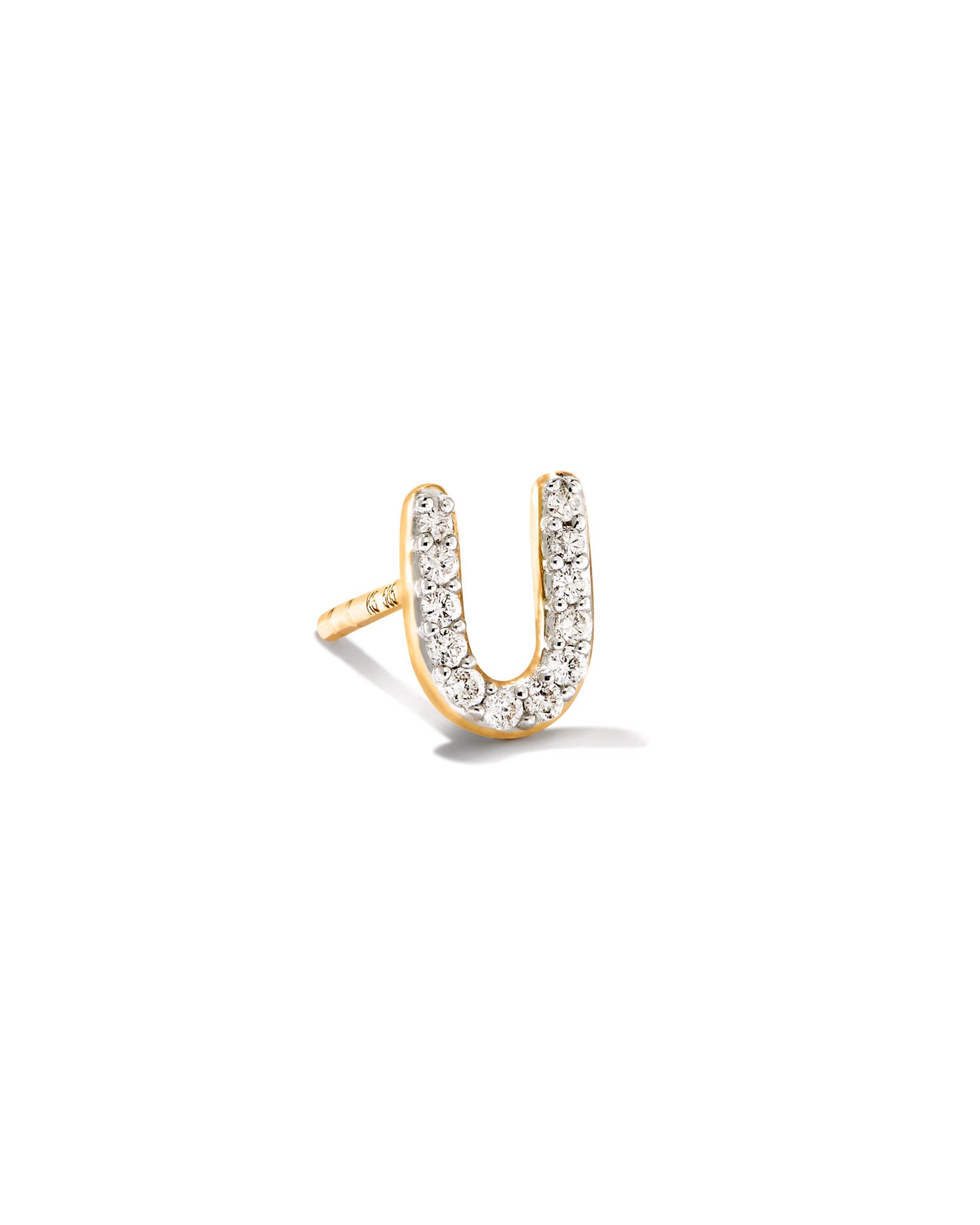 Kendra Scott Letter U 14k Yellow Gold Single Stud Earring in White Diamond | Diamonds
