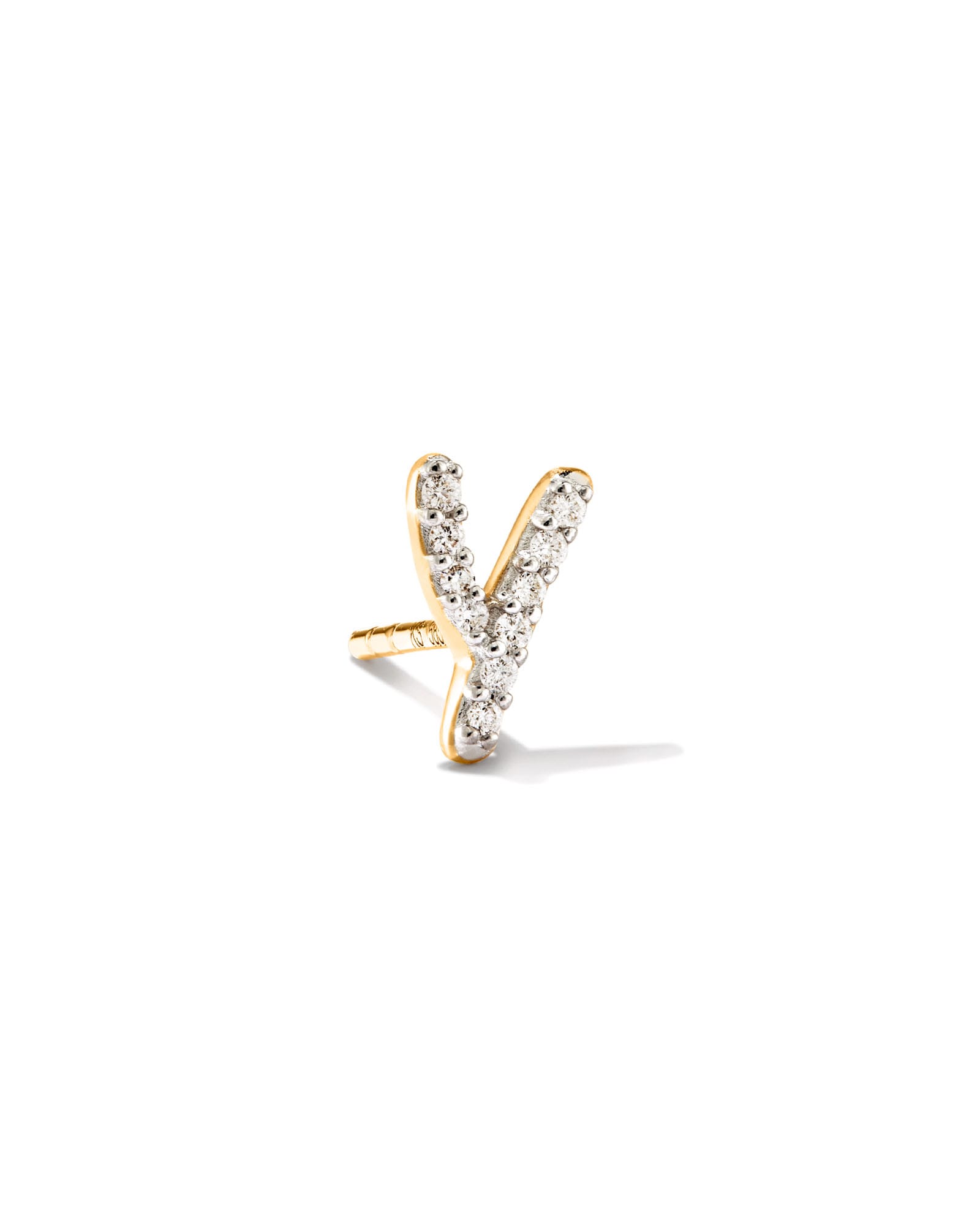 Kendra Scott Letter Y 14k Yellow Gold Single Stud Earring in White Diamond | Diamonds