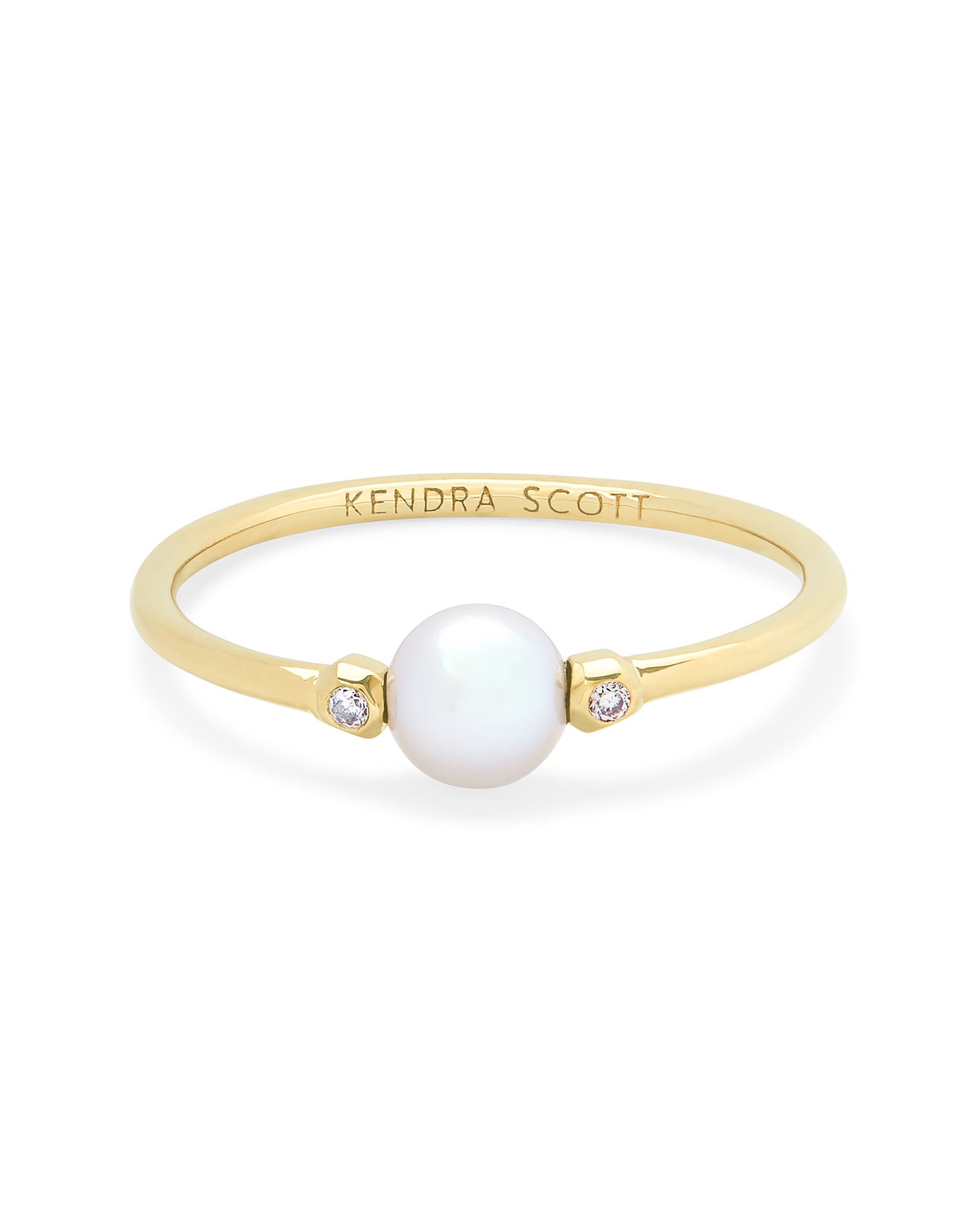 Kendra Scott Cathleen 14k Yellow Gold Band Ring in Pearl | Pearl/Diamond