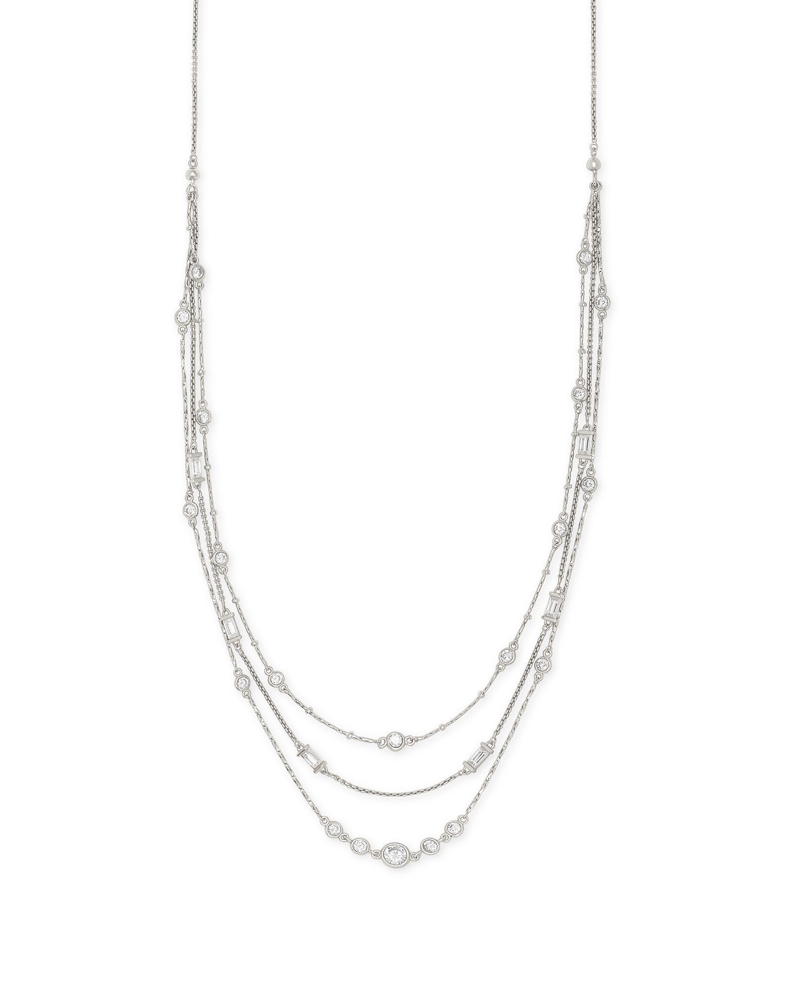 Kendra Scott Rina Silver Multi Strand Necklace in Lustre Glass | Glass/Cubic Zirconia