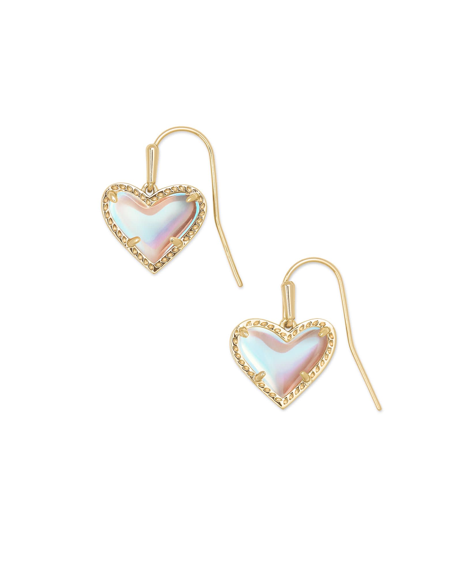 Kendra Scott Ari Heart Gold Drop Earrings in Dichroic | Glass