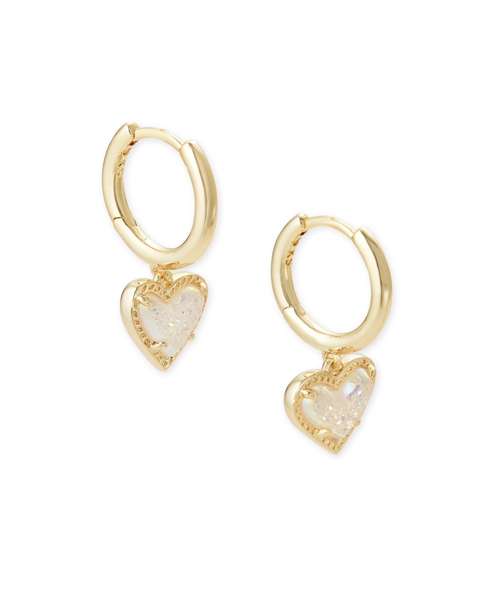 Photos - Earrings KENDRA SCOTT Ari Heart Gold Huggie  in Iridescent | Drusy 