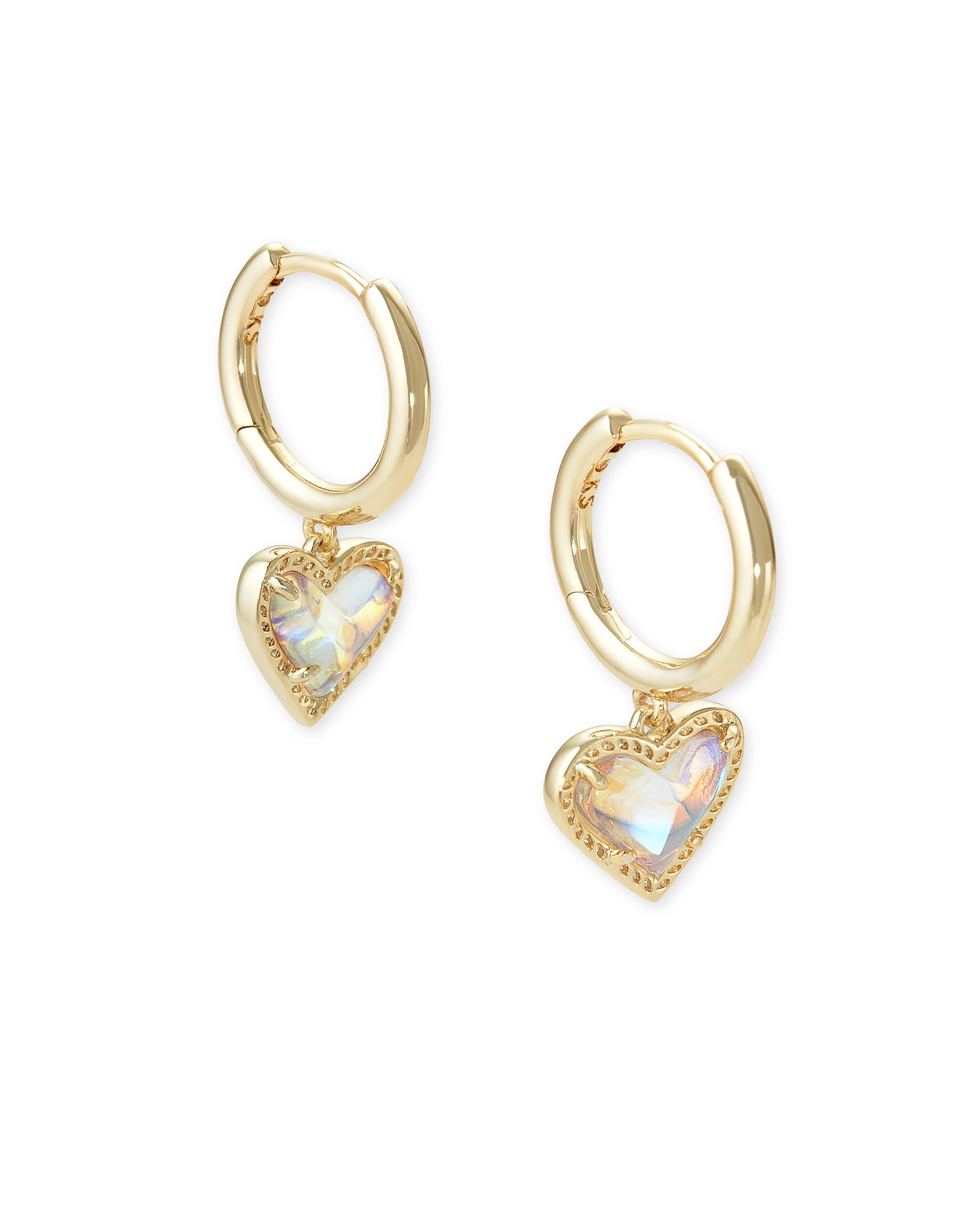 Kendra Scott Ari Heart Gold Huggie Earrings in | Dichroic Glass