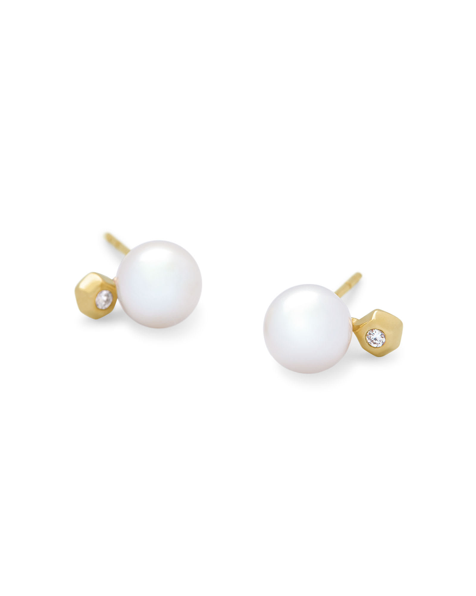 Kendra Scott Cathleen 14k Yellow Gold Stud Earrings | Pearl/Diamond