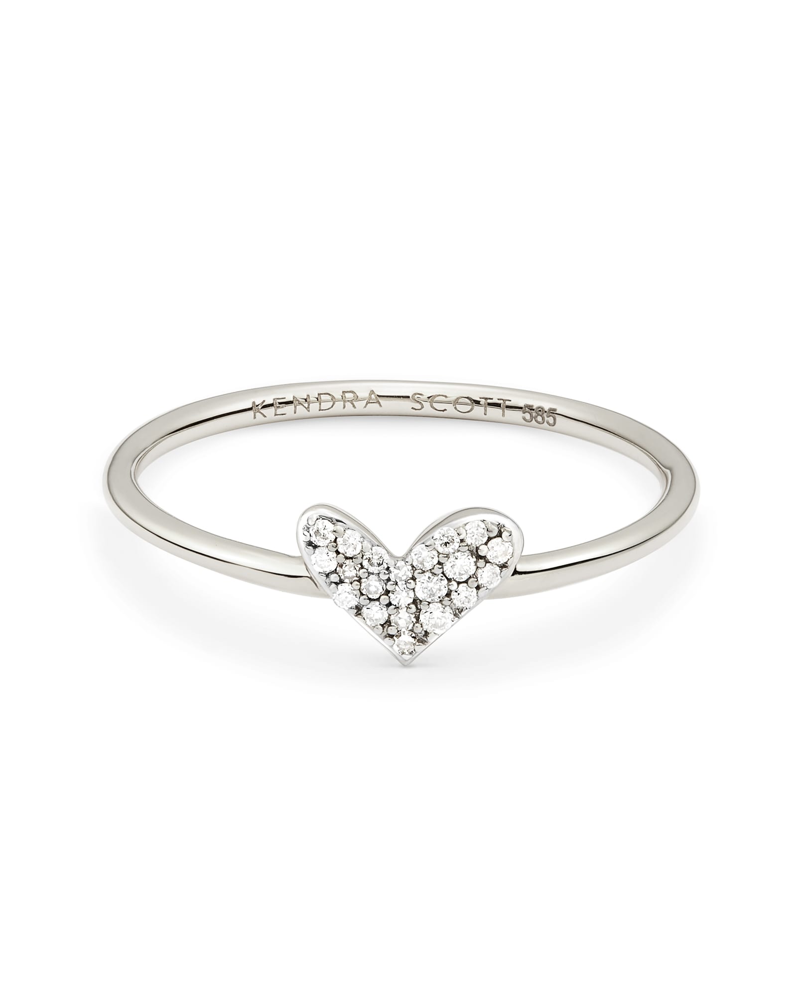 Kendra Scott Heart 14k White Gold Band Ring in White Diamond | Diamonds | Size 4