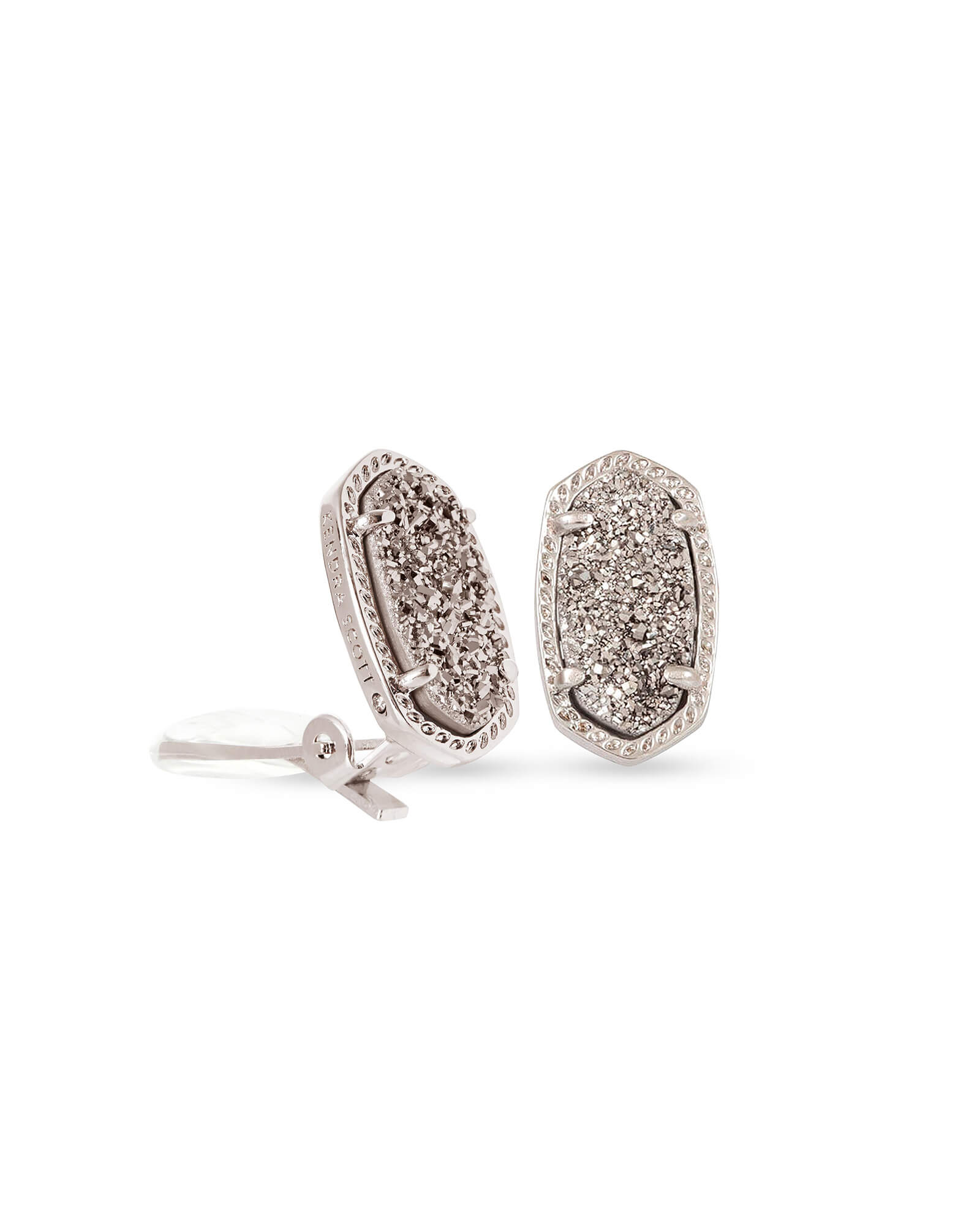 Kendra Scott Ellie Clip On Silver Stud Earrings in Platinum Drusy | Drusy/Metal Rhodium