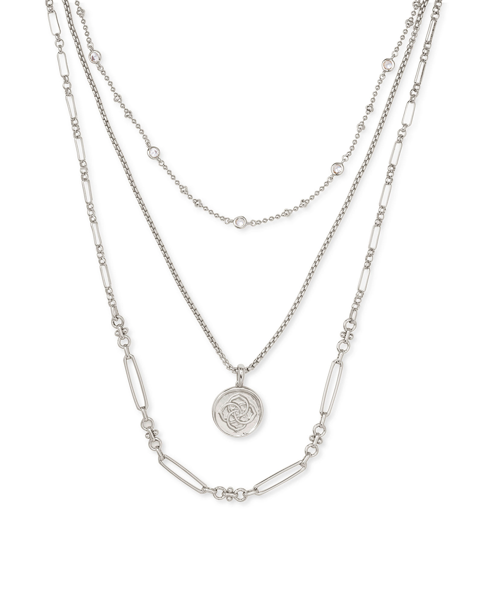 Kendra Scott Medallion Coin Multi Strand Necklace in Silver | Plated Brass/Metal Rhodium