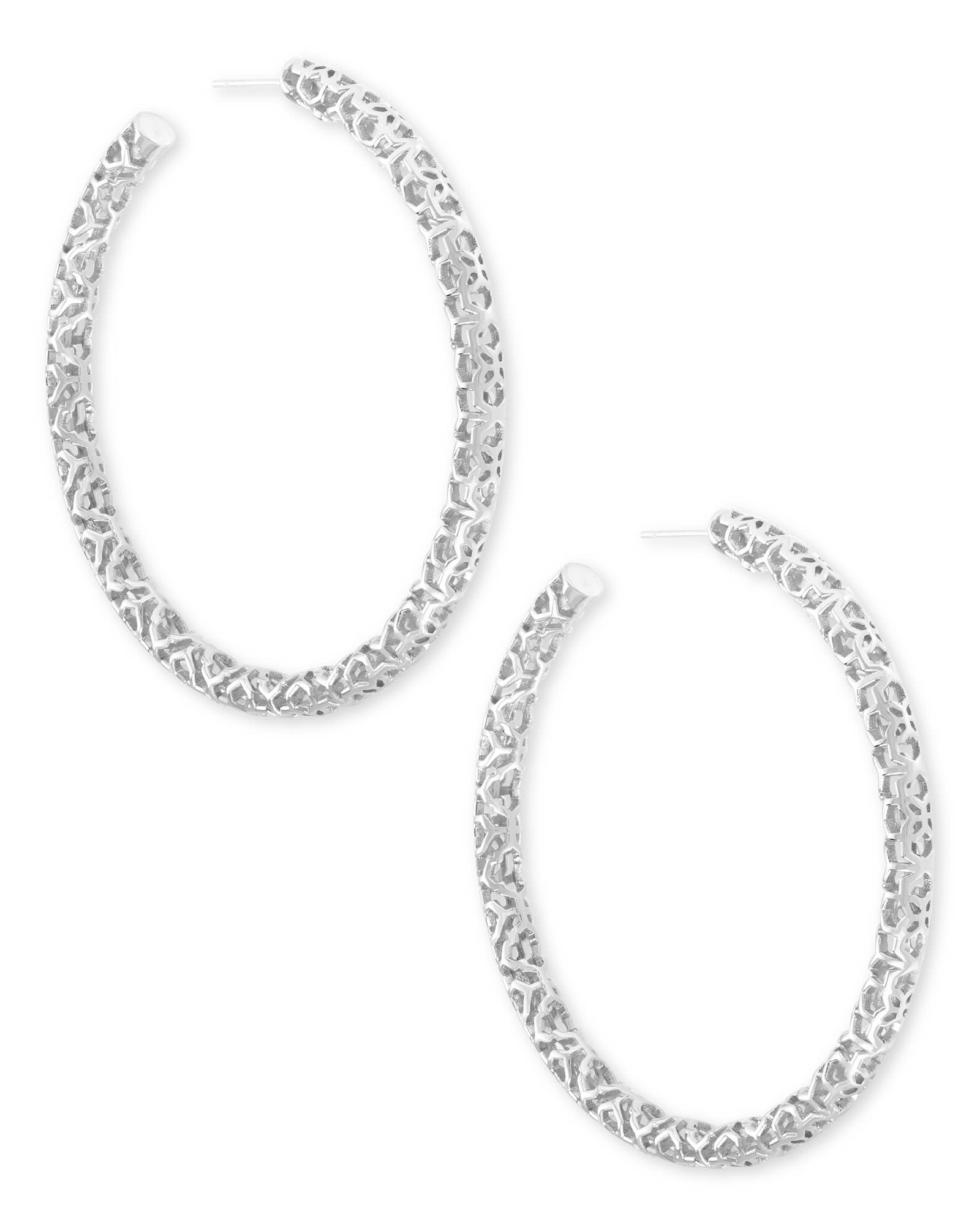 Kendra Scott Maggie Hoop Earrings in Silver Filigree | Plated Brass