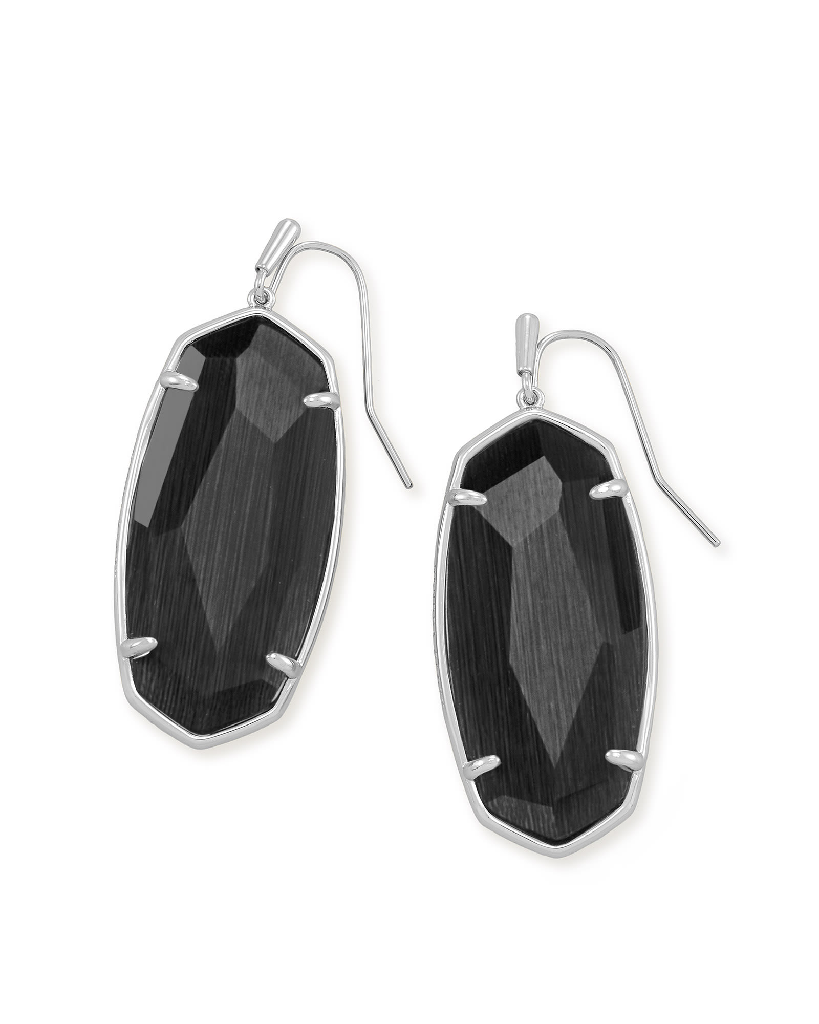 Kendra Scott Faceted Elle Silver Drop Earrings in Black Cat's Eye | Cats Eye/Metal Rhodium