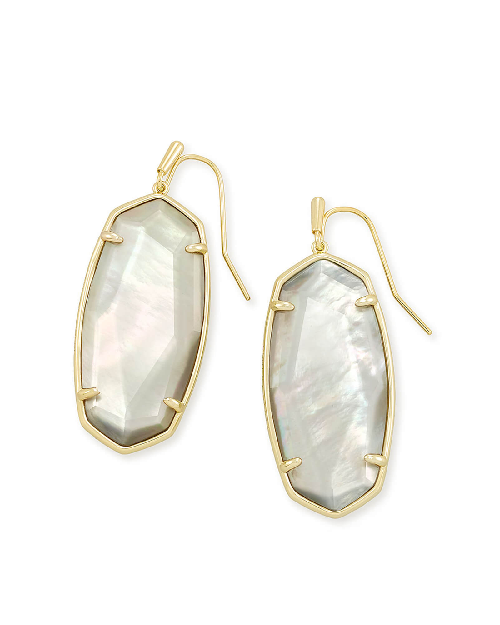 Kendra Scott Faceted Elle Gold Drop Earrings in Gray Illusion | Glass/Mother Of Pearl