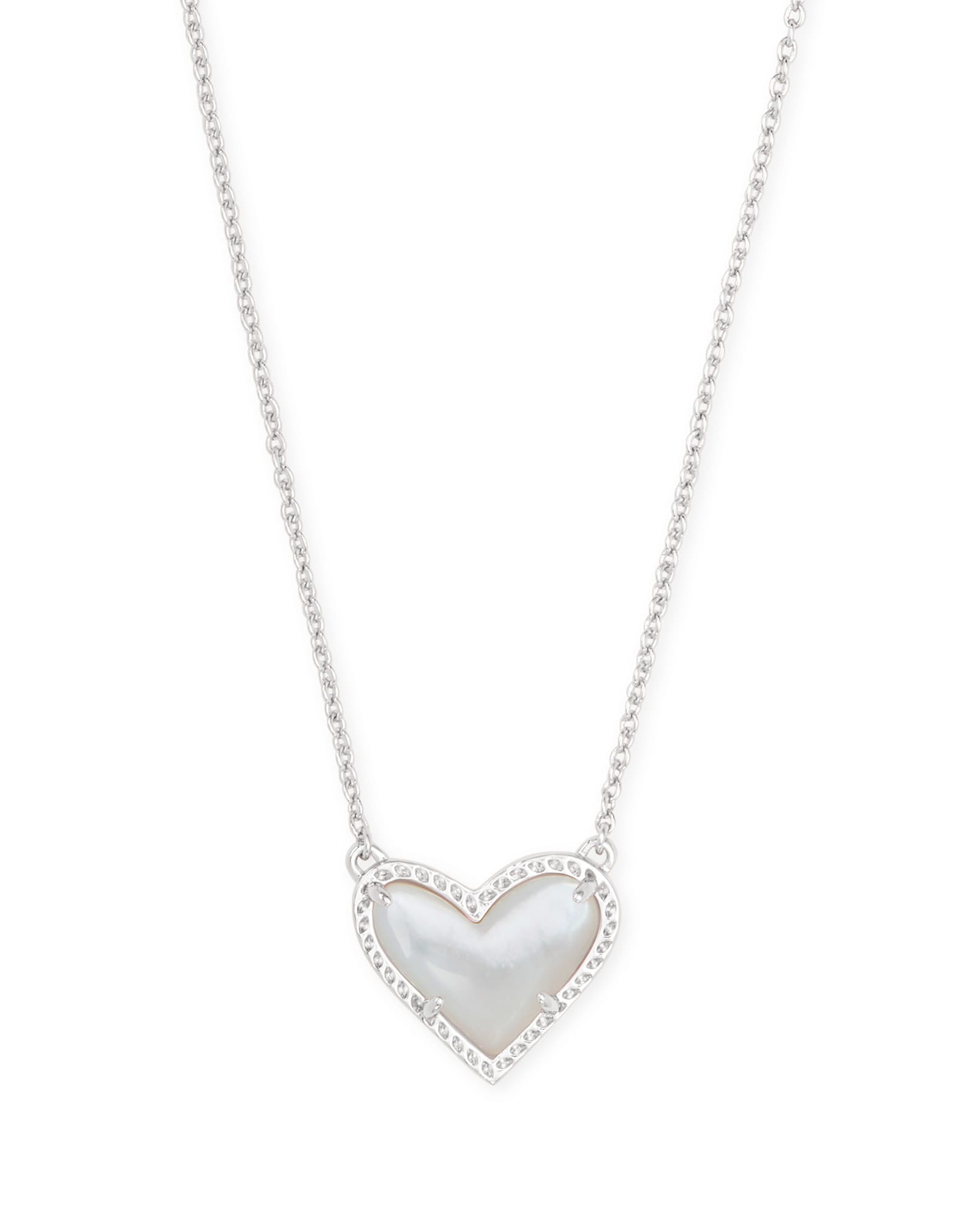 Kendra Scott Ari Heart Silver Pendant Necklace in Ivory Mother-of-Pearl | Mother Of Pearl/Metal Rhodium