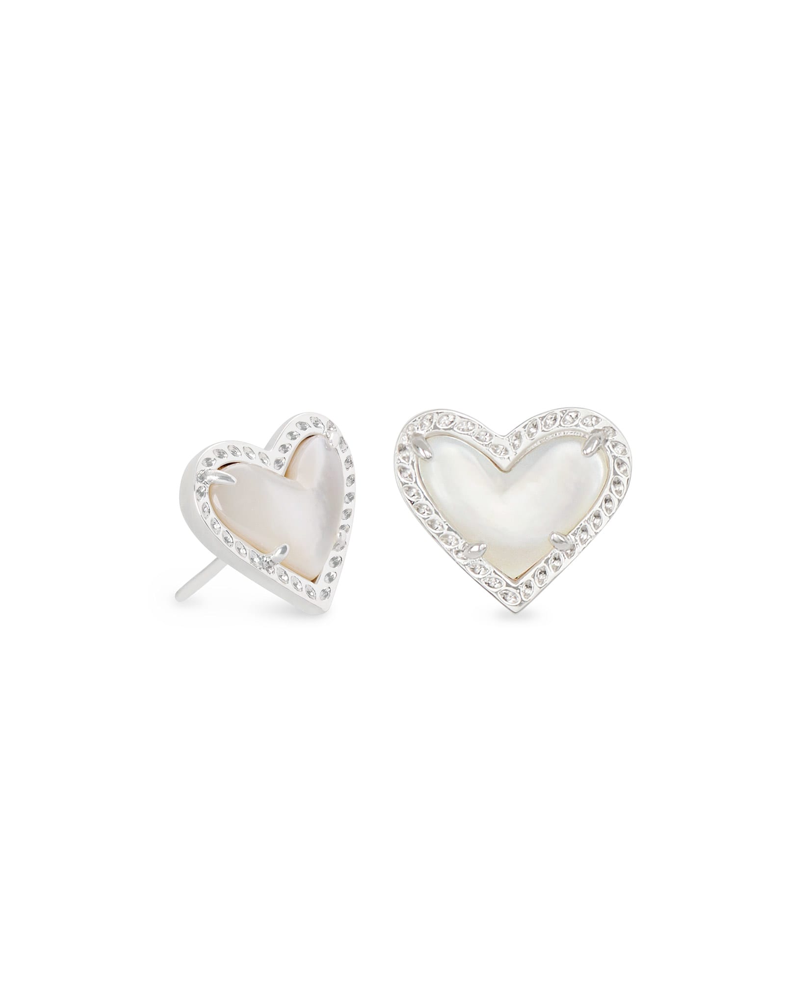 Kendra Scott Ari Heart Silver Stud Earrings in Ivory Mother-of-Pearl | Mother Of Pearl/Metal Rhodium