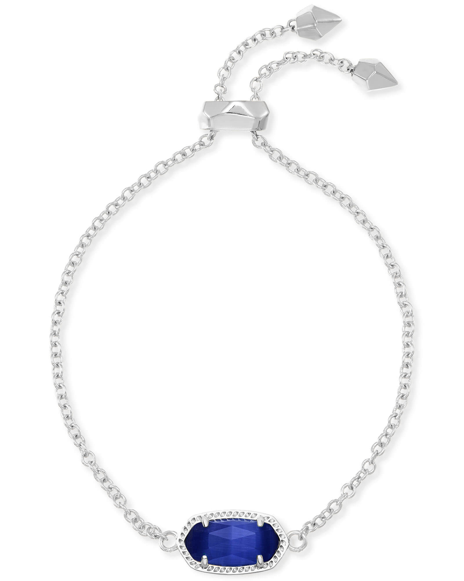 Kendra Scott Elaina Silver Adjustable Chain Bracelet in Cobalt Cat's Eye | Cats Eye