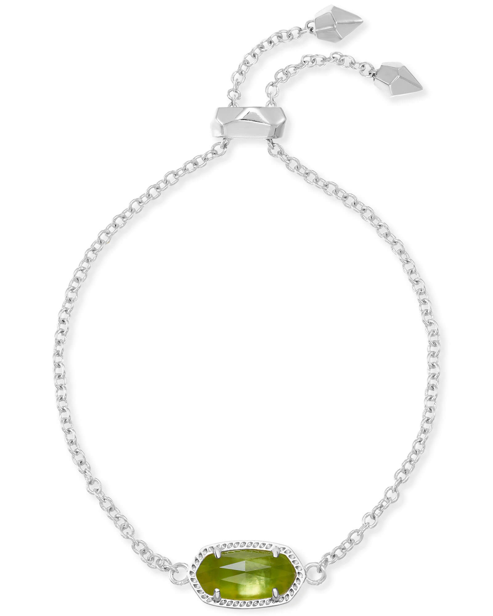 Kendra Scott Elaina Silver Adjustable Chain Bracelet in Peridot Illusion | Clear Glass