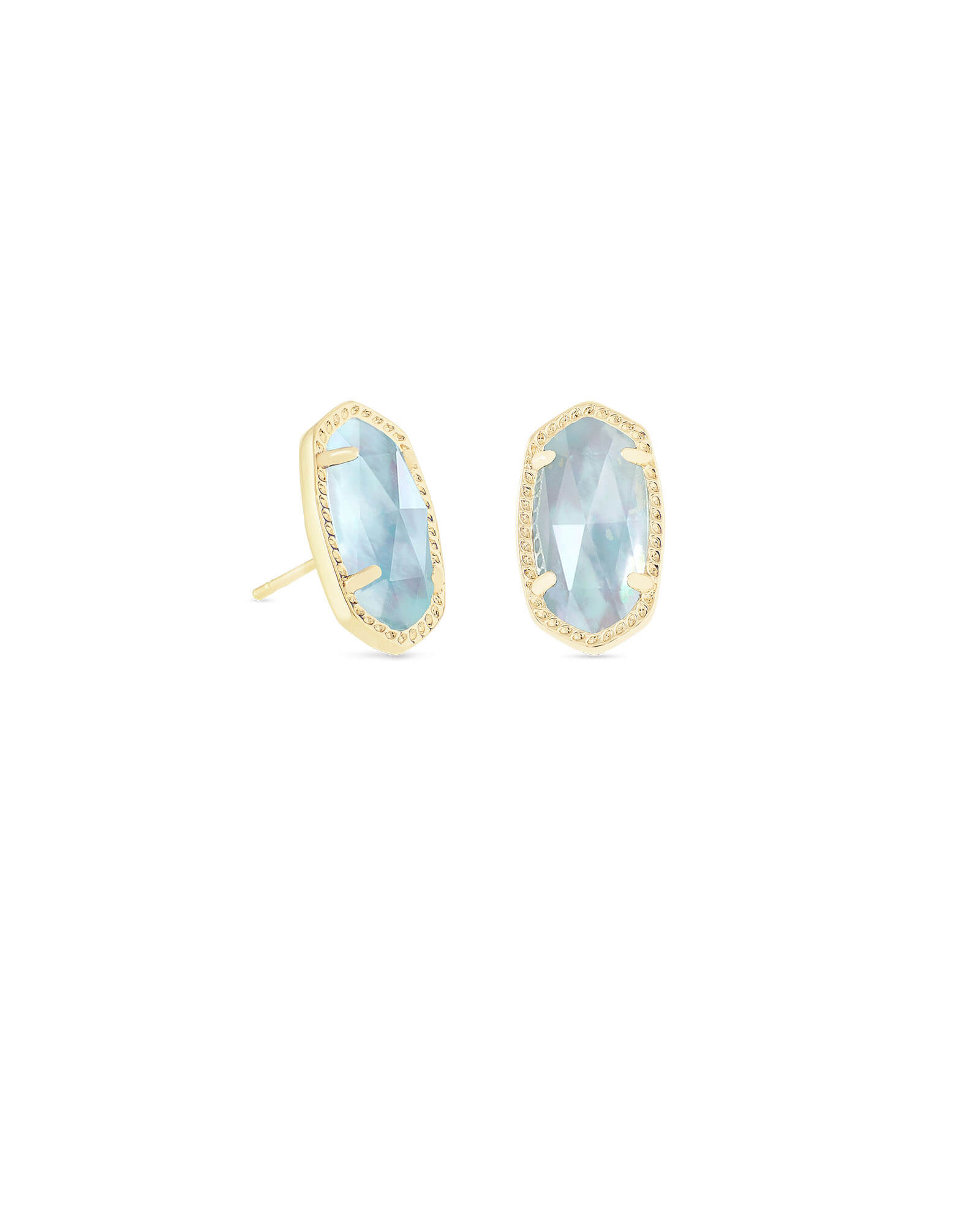 Kendra Scott Ellie Gold Stud Earrings in Light Blue Illusion | Glass/Mother Of Pearl