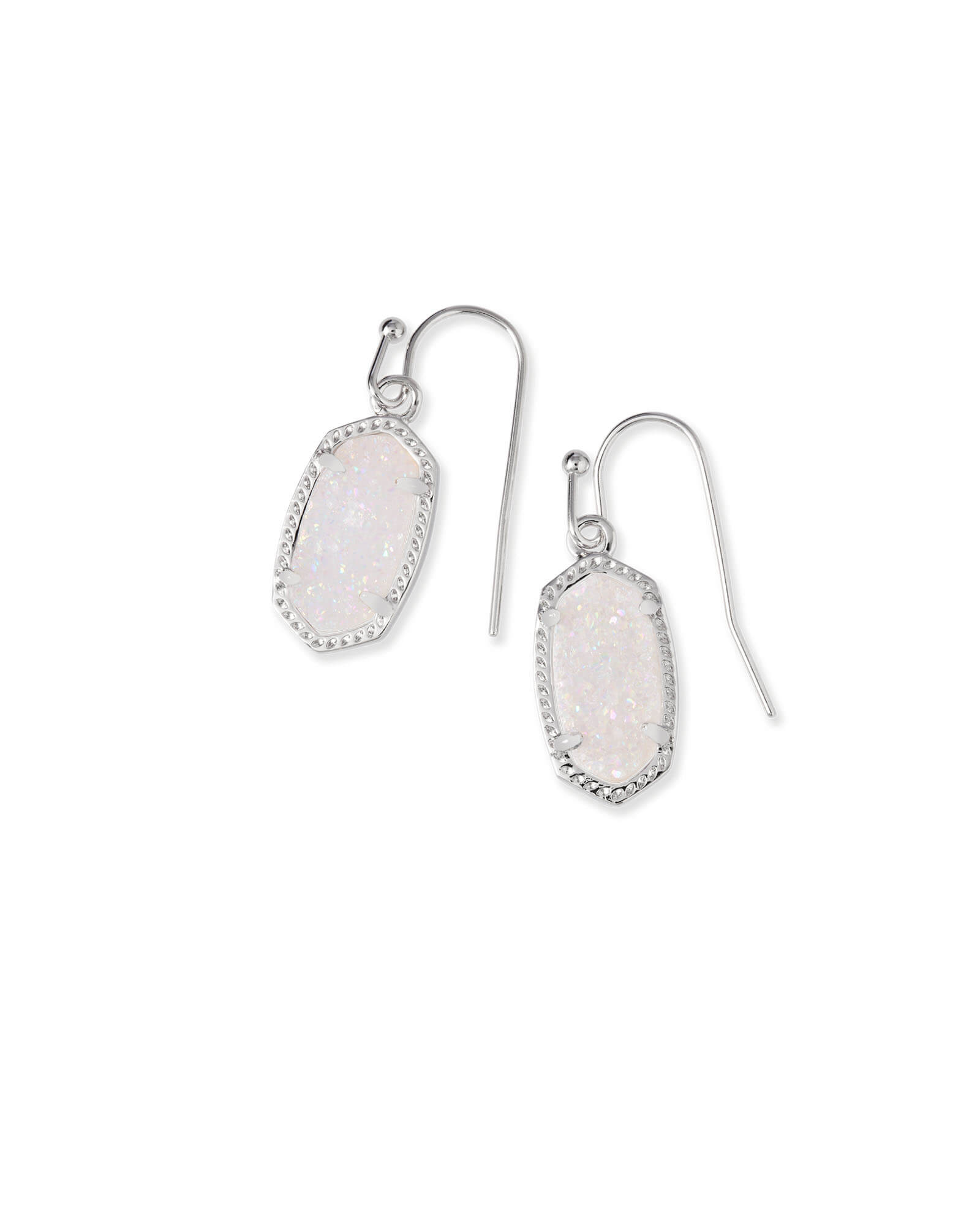 Kendra Scott Lee Silver Drop Earrings in Iridescent Drusy | Drusy/Metal Rhodium