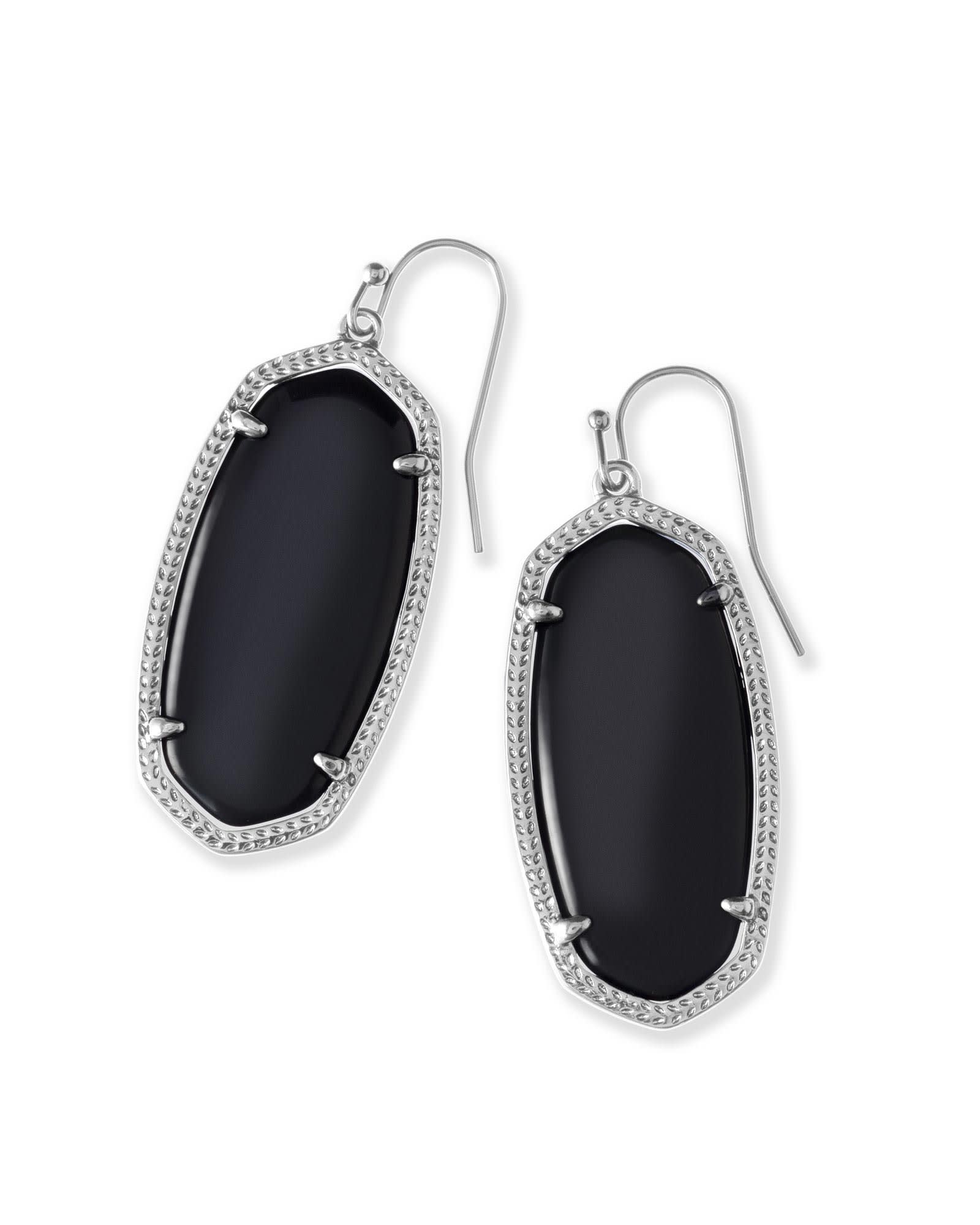 Kendra Scott Elle Silver Drop Earrings in Black Opaque Glass | Opaque Glass/Metal Rhodium