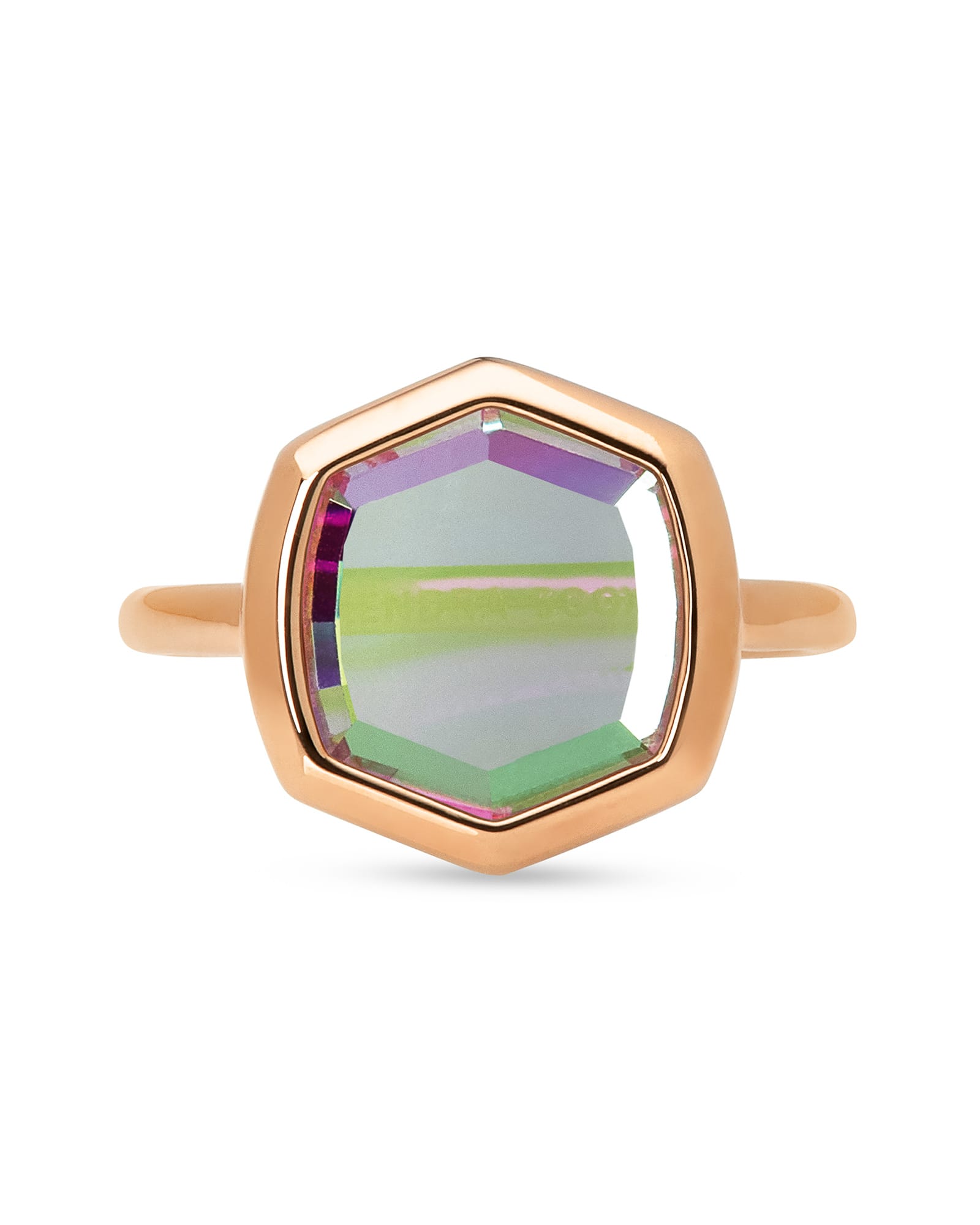 Kendra Scott Davis 18k Rose Gold Vermeil Cocktail Ring in | Dichroic Glass | Size 5