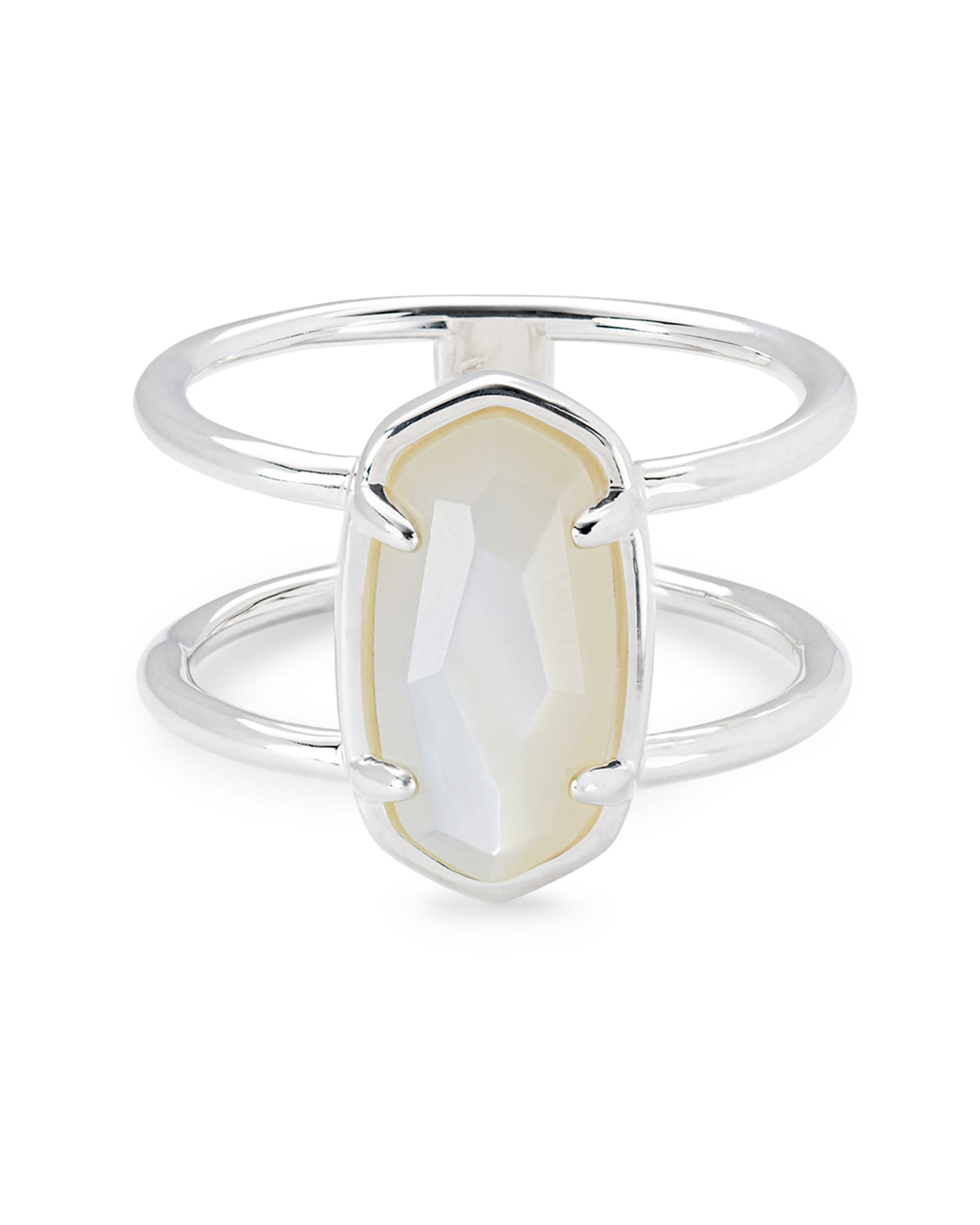 Kendra Scott Elyse Sterling Silver Double Band Ring in Ivory Mother-of-Pearl | Mother Of Pearl | Size 7