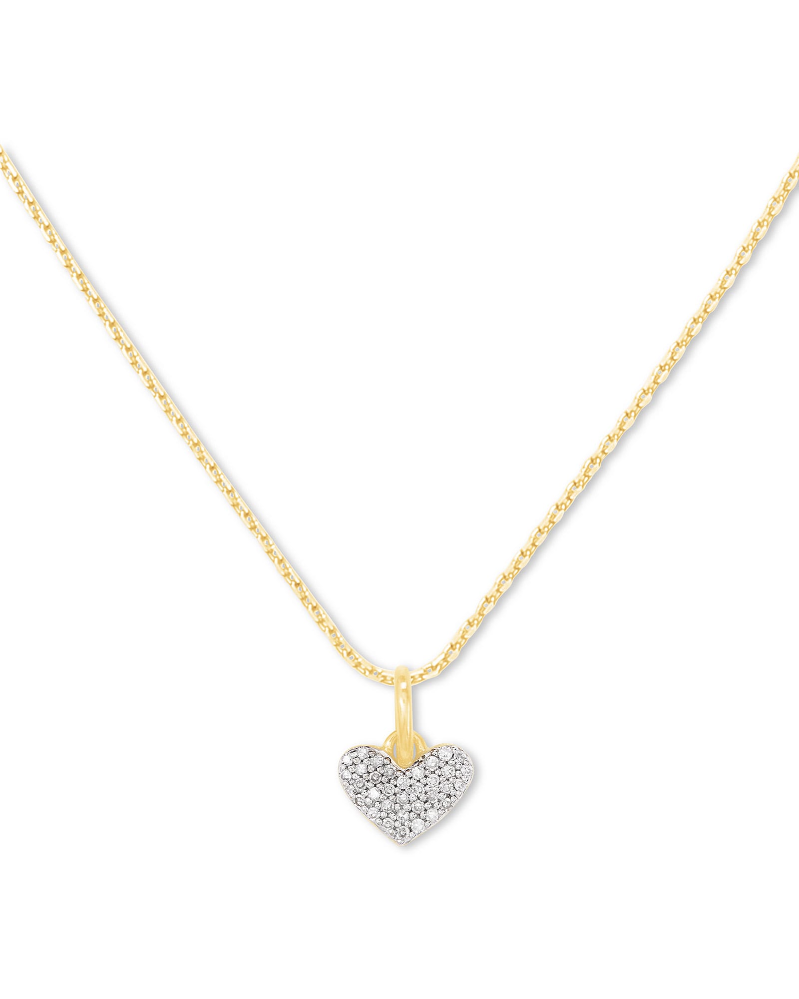 Kendra Scott Ari Pave Heart 18k Yellow Gold Vermeil Charm Necklace in White Diamond | Diamonds