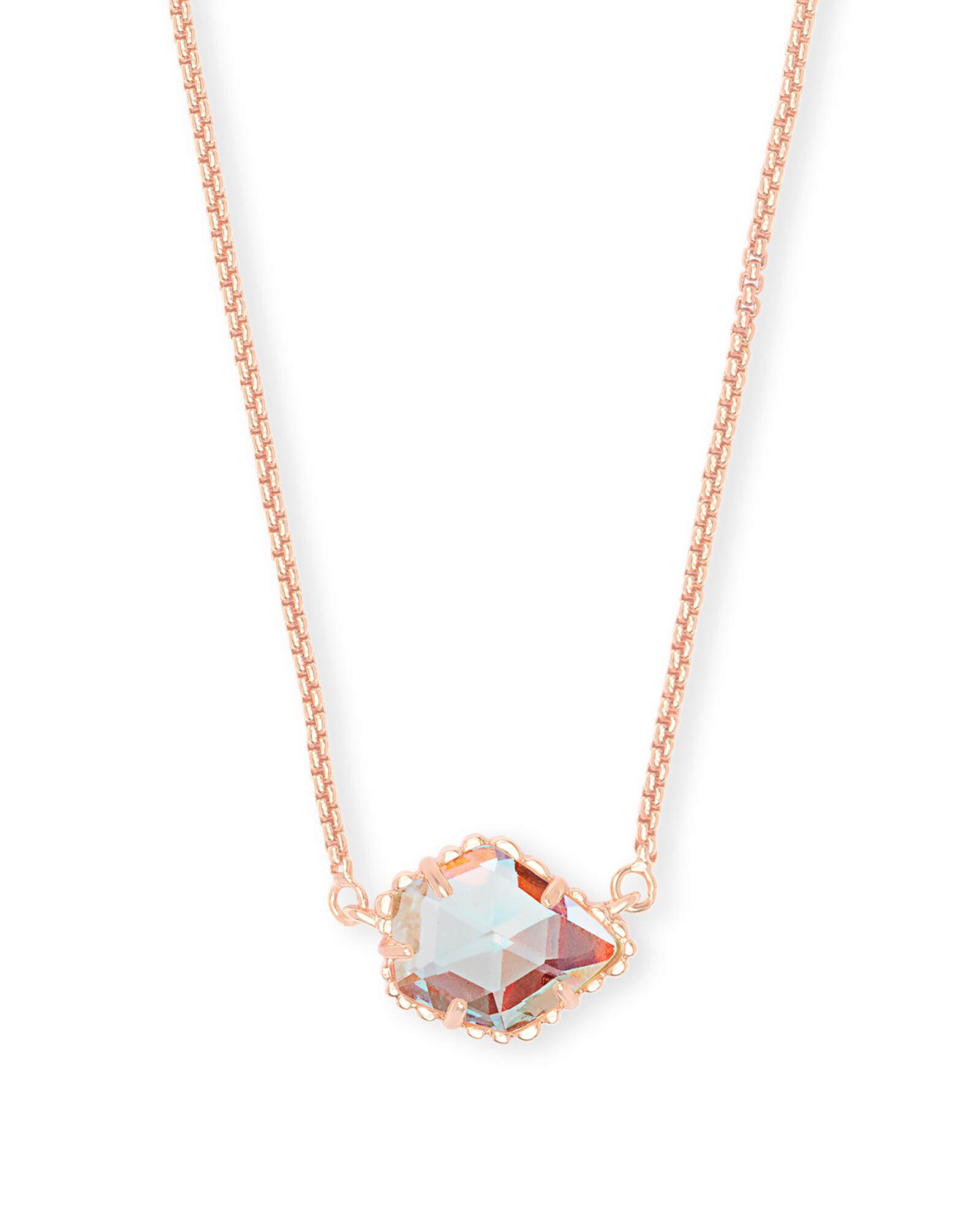 Kendra Scott Tess Rose Gold Pendant Necklace in Dichroic | Glass