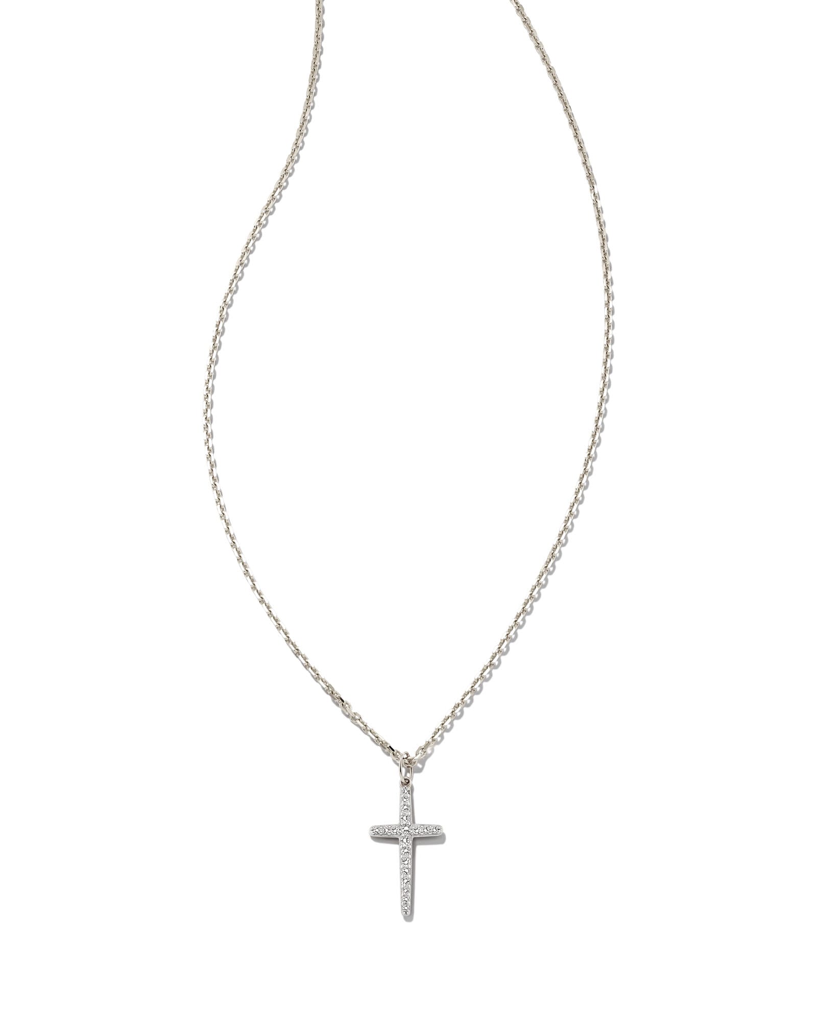 Kendra Scott Medium Cross 14k White Gold Pendant Necklace in White Diamond | Diamonds