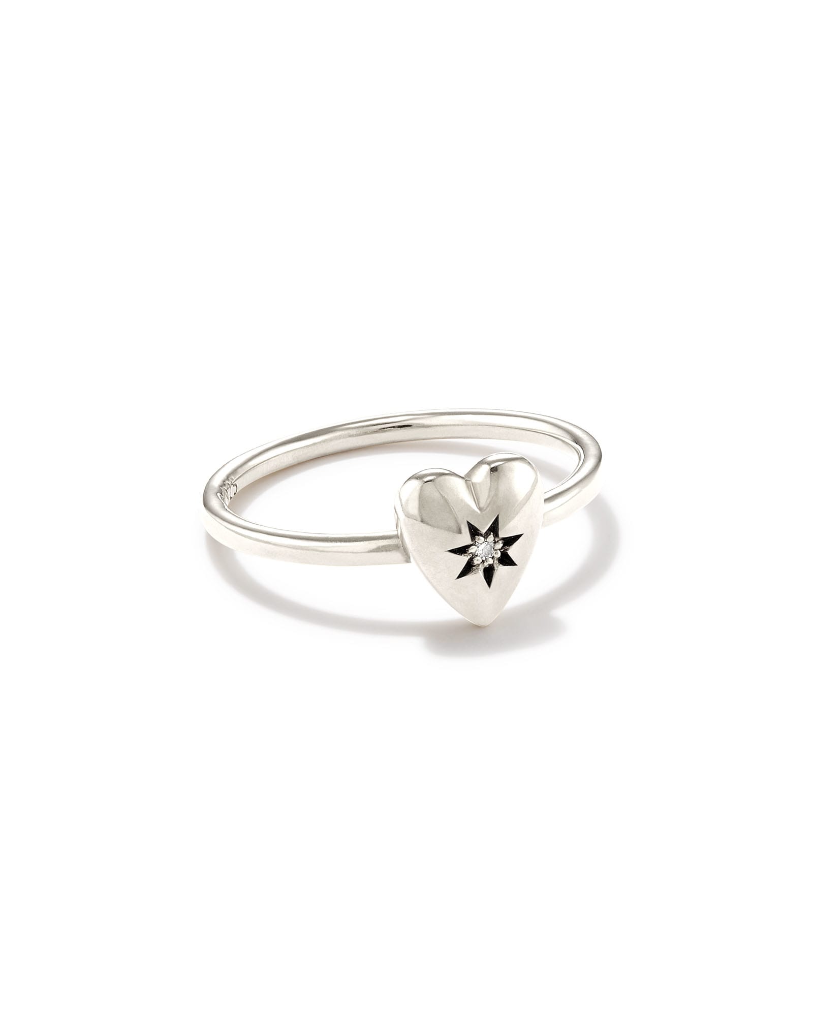 Kendra Scott Angie Heart Bright Cut Band Ring in Sterling Silver | Diamonds