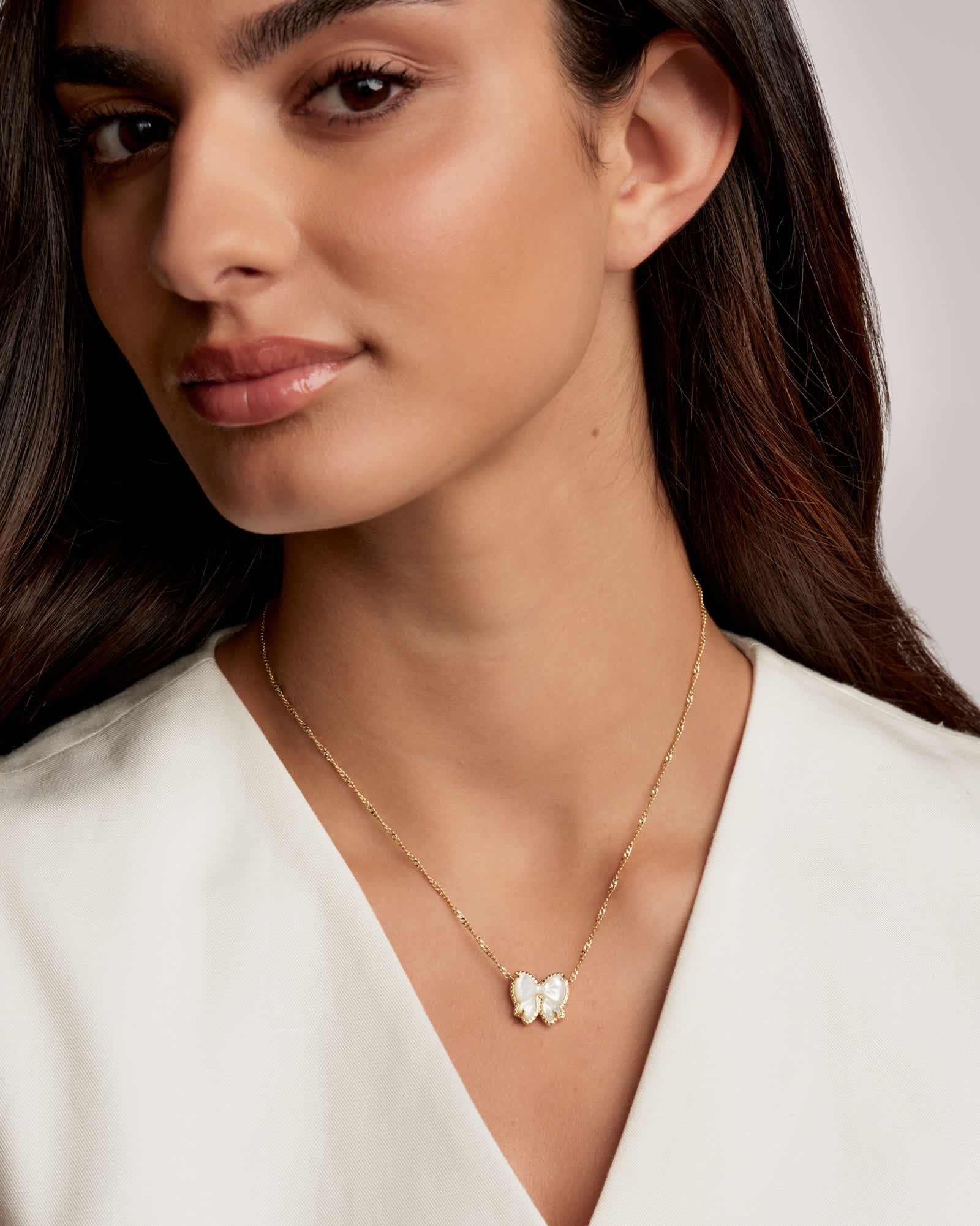 Haley Bow Gold Short Pendant Necklace hover