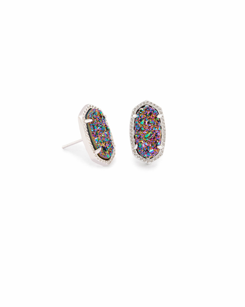 Ellie Silver Stud Earrings in Multicolor Drusy Kendra Scott