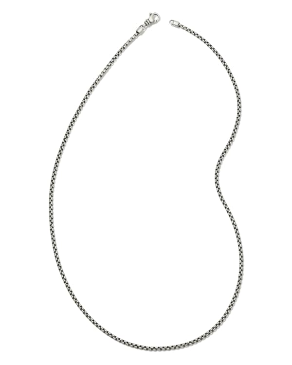 Beck 22" Thin Round Box Chain Necklace in Oxidized Sterling Silver