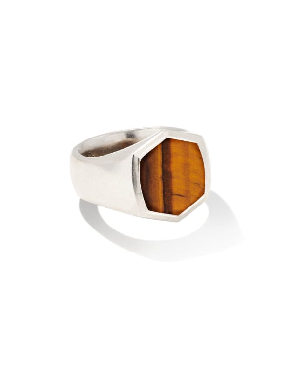 Hicks Oxidized Sterling Silver Stone Signet Ring in Brown Tiger’s Eye