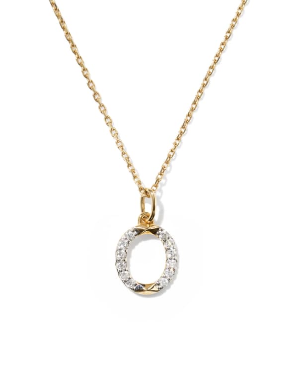0.10 ct Lab Grown White Diamond Letter O 14k Yellow Gold Pendant Necklace