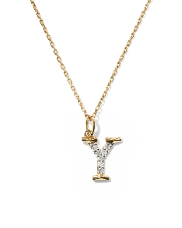 Lab Grown White Diamond Letter Y 14k Yellow Gold Pendant Necklace