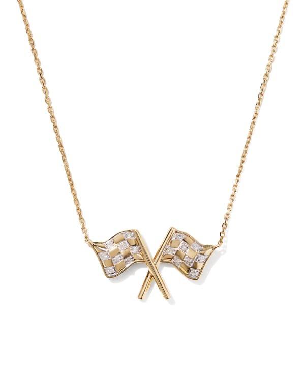 Checkered Flag 14k Yellow Gold Short Pendant Necklace