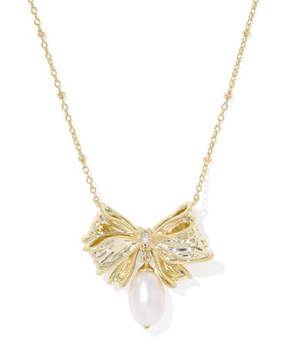 Kendra Scott x LoveShackFancy Pearl Bow Gold Necklace
