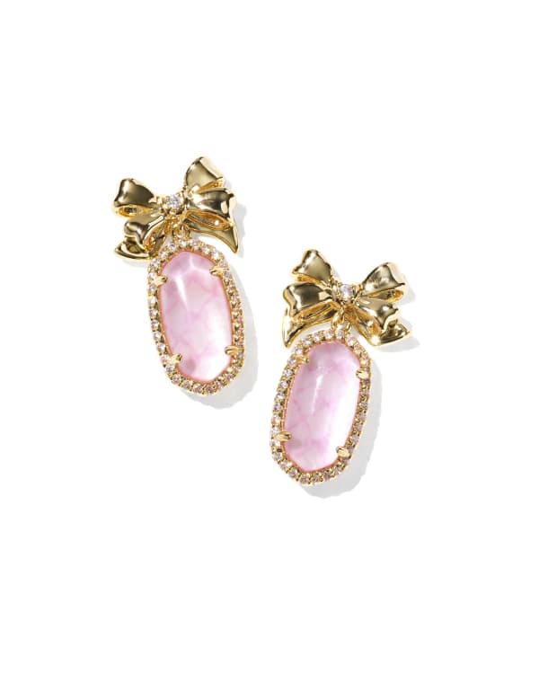 Kendra Scott x LoveShackFancy Lee Pave Frame Bow Gold Drop Earrings