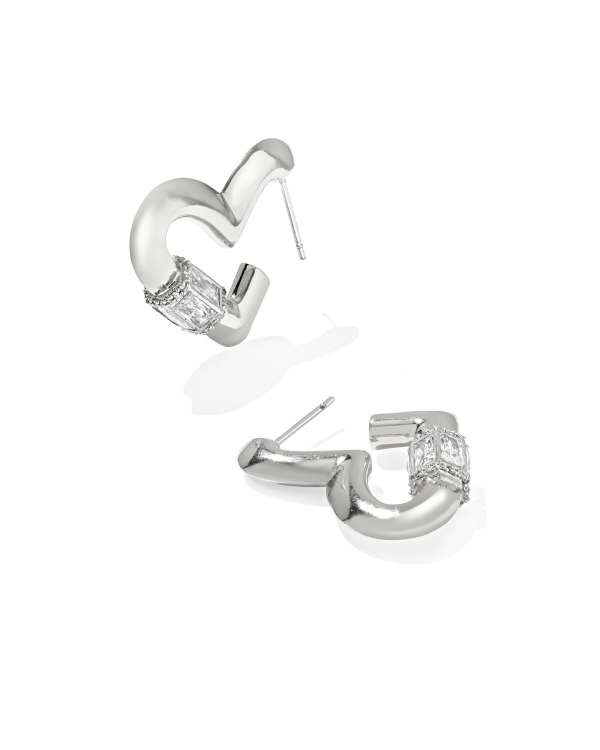 One Stroke Earring Medium　SILVER Emery Heart Silver Hoop Earrings | Kendra Scott