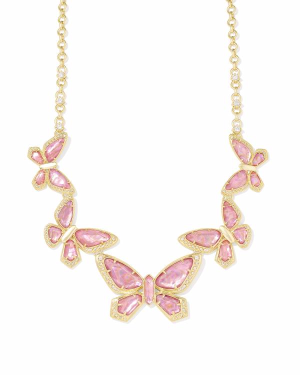 Dolly Parton x Kendra Scott Gold 1974 Butterfly Statement Necklace in Light Pink Iridescent Abalone