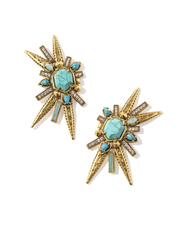Serayah Vintage Gold Statement Stud Earrings in Teal Mix