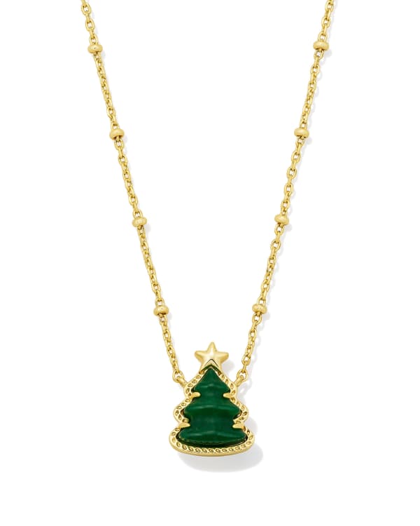 Holiday Tree Gold Short Pendant Necklace
