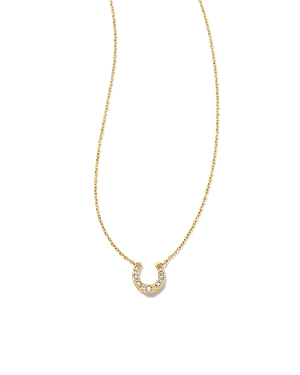 Noble 14k Yellow Gold Horseshoe Short Pendant Necklace in White Diamond