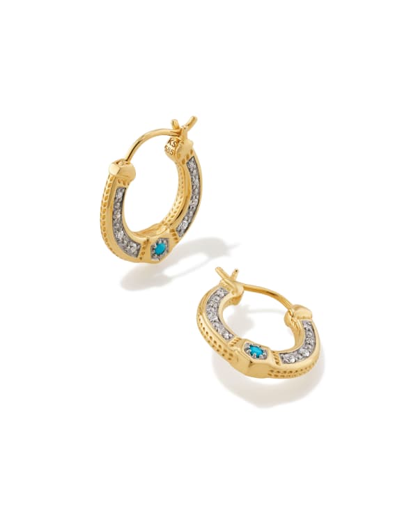 Noble 14k Yellow Gold Huggie Earrings in Turquoise