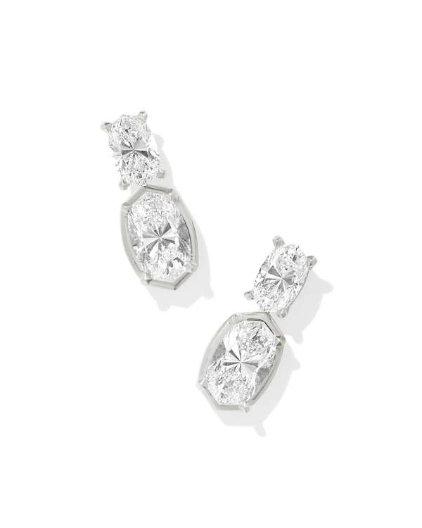 6 ct Lab Grown White Diamond Custom Elisa Drop Earrings in 14k White Gold