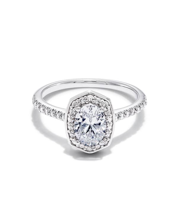 1 ct Lab Grown White Diamond Oval Iconic Halo Statement Ring in 14k White Gold