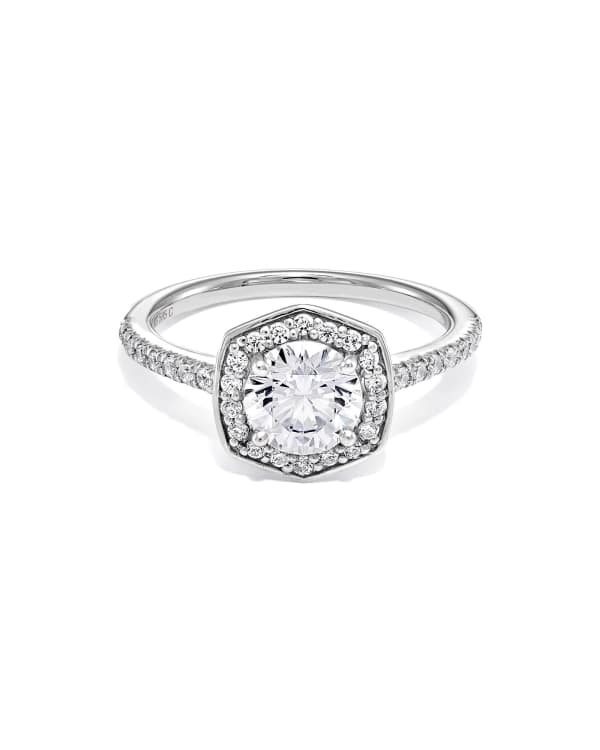 1 ct Lab Grown White Diamond Round Iconic Halo Statement Ring in 14k White Gold