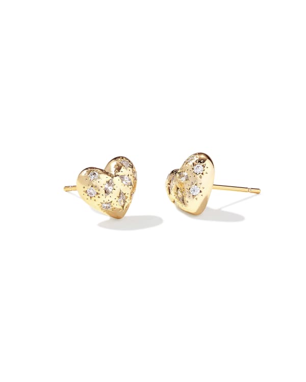 Holland Gold Heart Stud Earrings White CZ