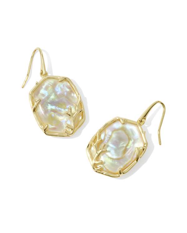 Daphne Gold Coral Frame Drop Earrings in Iridescent Abalone