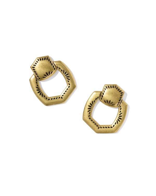 Keziah Etch Vintage Gold Open Frame Earrings
